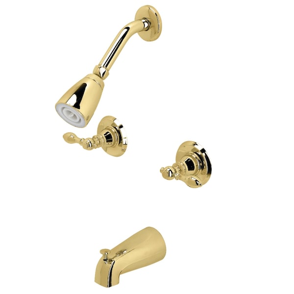 Tub and Shower Faucet, Polished Brass, Wall Mount